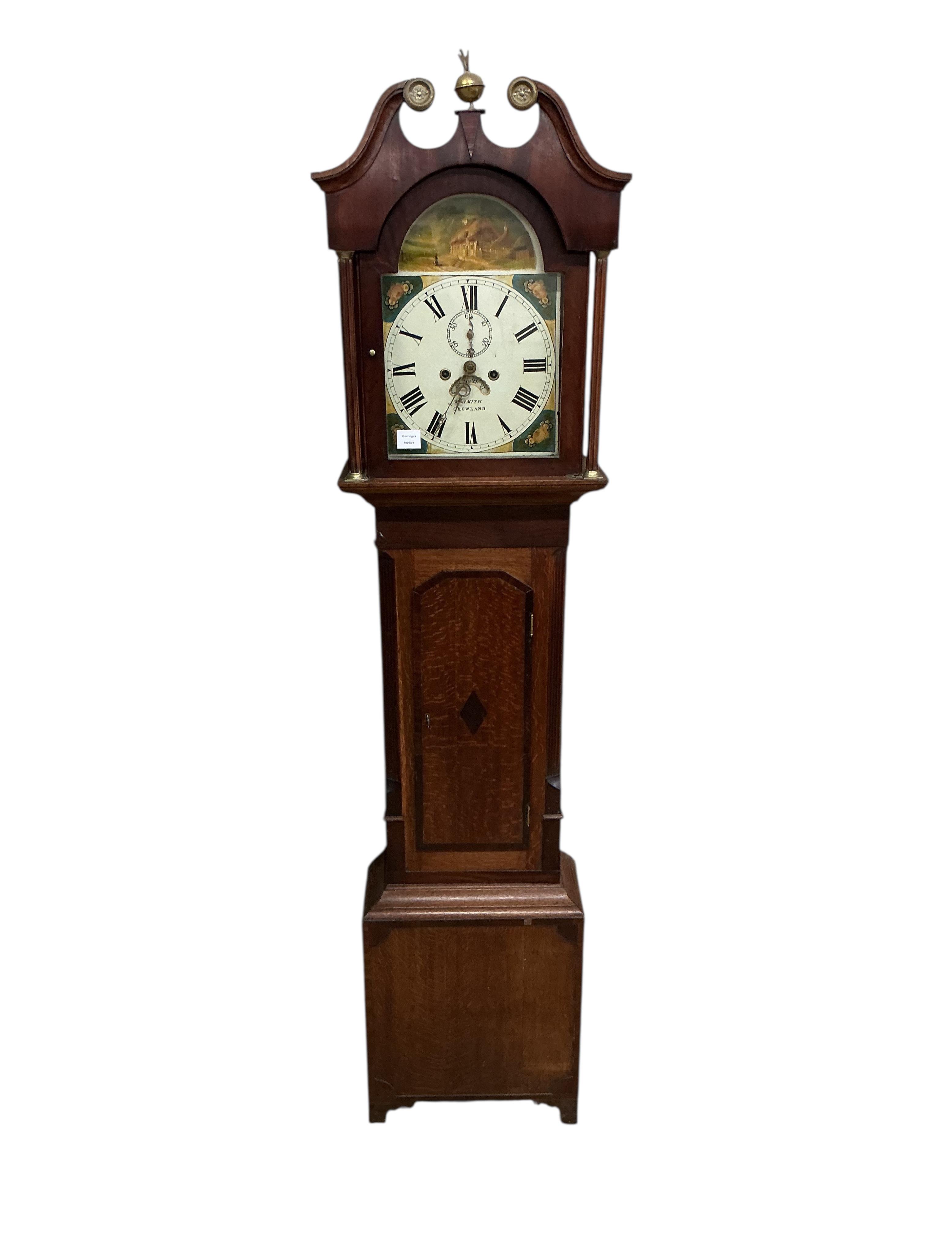 An early 19th century oak and mahogany eight day longcase clock, marked William Smith, Crowland, height 202cm
